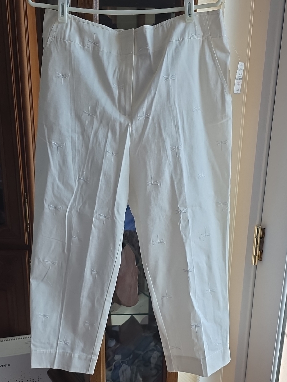Talbots White Embroidered Stretch Chinos